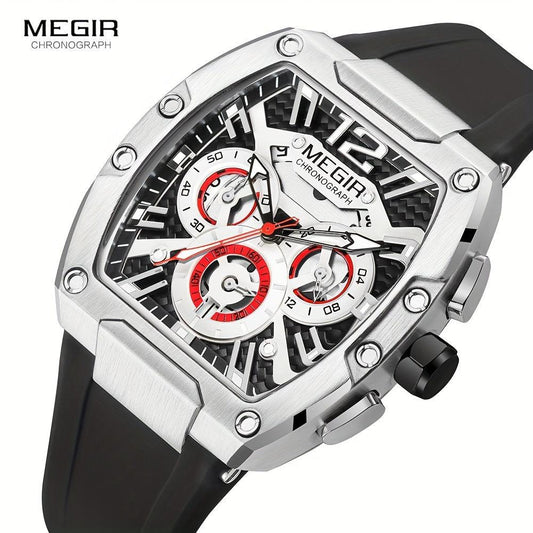 MEGIR Chronograph Fashion Sports Quartz Watch For Women Men Tonneau Pointer Luminous Analog Calendar Wristwatch Date Watch