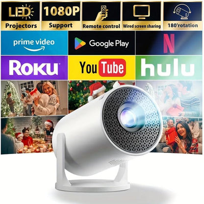 Compact HD Mini Projector - High Brightness LED, 1080P Support, Compatible with Smartphones/Tablets/Laptops/TV Sticks, Adjustable 180° Projection Angle, EU Plug, Wireless Screen Sharing up to 30,000 Hours