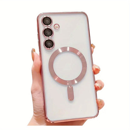 Luxury Wireless Charge Magnetic Case for Samsung Galaxy A16 A36 A06 A55 A35 A25 A15 A05S with Lens Protection Plating Clear Shockproof TPU Case