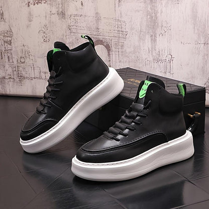 Men's Trendy High Top Chunky Shoes, Comfy Non Slip Lace Up Casual Sneakers For Men's Outdoor Activities