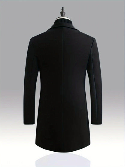 2025 Spring And Autumn Men'S Elegant Mid-Length Coat, Casual And Versatile, Single-Breasted Polyester, Suitable for Autumn/Winter Business Style, Loose Fit