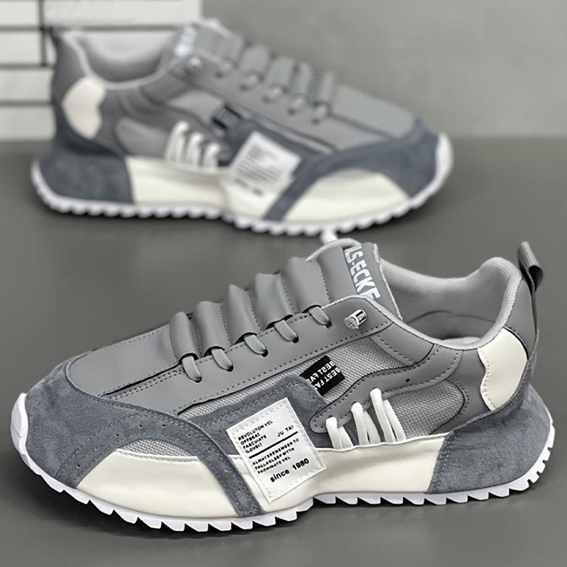 Men's Breathable Mesh Sneakers with Thick Sole, Preppy Style Casual Athletic Shoes for Running, Daily Wear, Low Top, Round Toe, Fabric and PU Upper, PVC Sole, All-Season Comfort