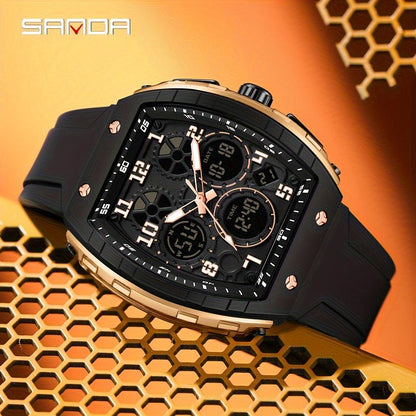 SANDA Brand Luxury Men's Fashion Casual Sports Watches Waterproof Square Dual Display Men's Watches Clock