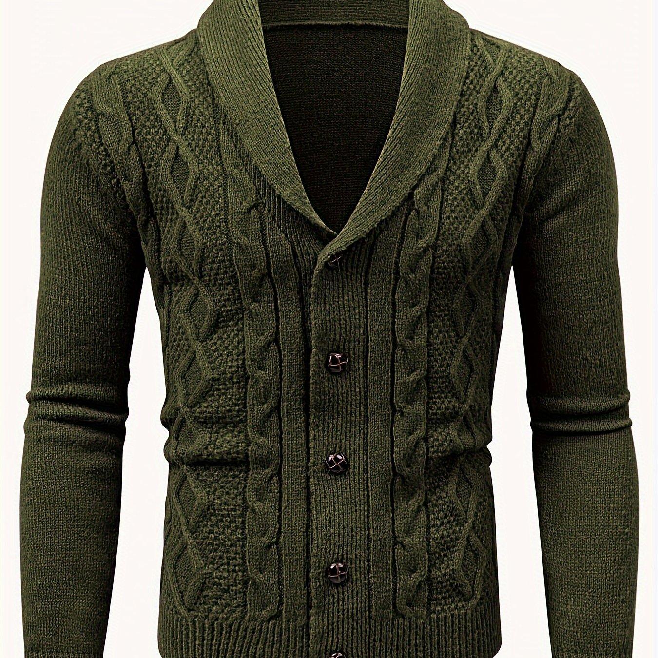 Men'S Casual Long Sleeve Cardigan Sweater with Button Detail, Polyester 100%, Knit Fabric, Solid Color, Regular Fit, Lapel Collar, Medium Stretch, for Fall/Winter - Genghis Khan Collection