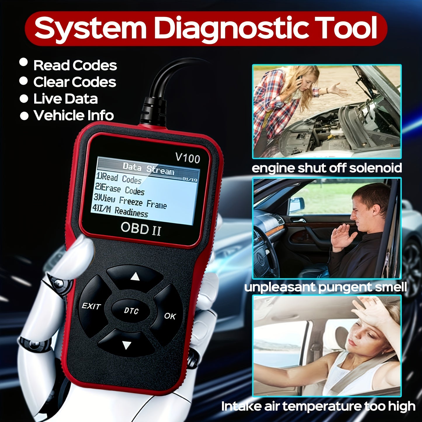 OBD2 Car Diagnostic Scanner - Engine Fault Code Reader, USB Powered, Compatible with All Vehicles Since 1996