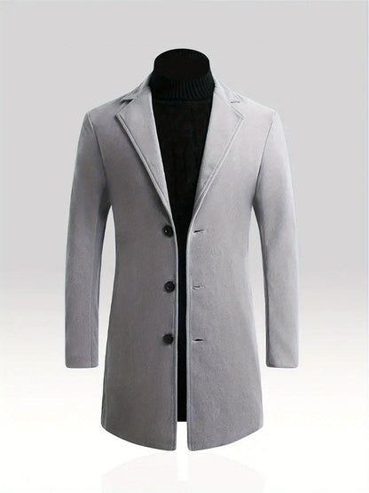 2025 Spring And Autumn Men'S Elegant Mid-Length Coat, Casual And Versatile, Single-Breasted Polyester, Suitable for Autumn/Winter Business Style, Loose Fit