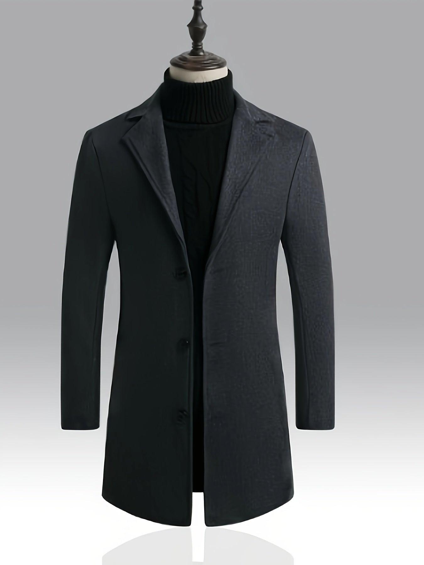 2025 Spring And Autumn Men'S Elegant Mid-Length Coat, Casual And Versatile, Single-Breasted Polyester, Suitable for Autumn/Winter Business Style, Loose Fit