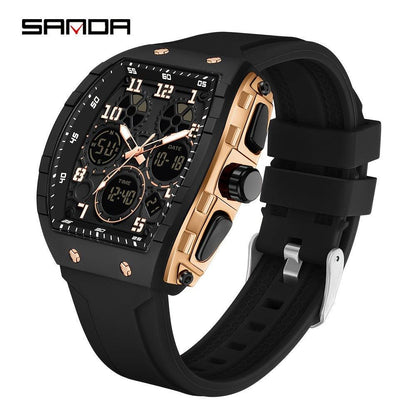 SANDA Brand Luxury Men's Fashion Casual Sports Watches Waterproof Square Dual Display Men's Watches Clock