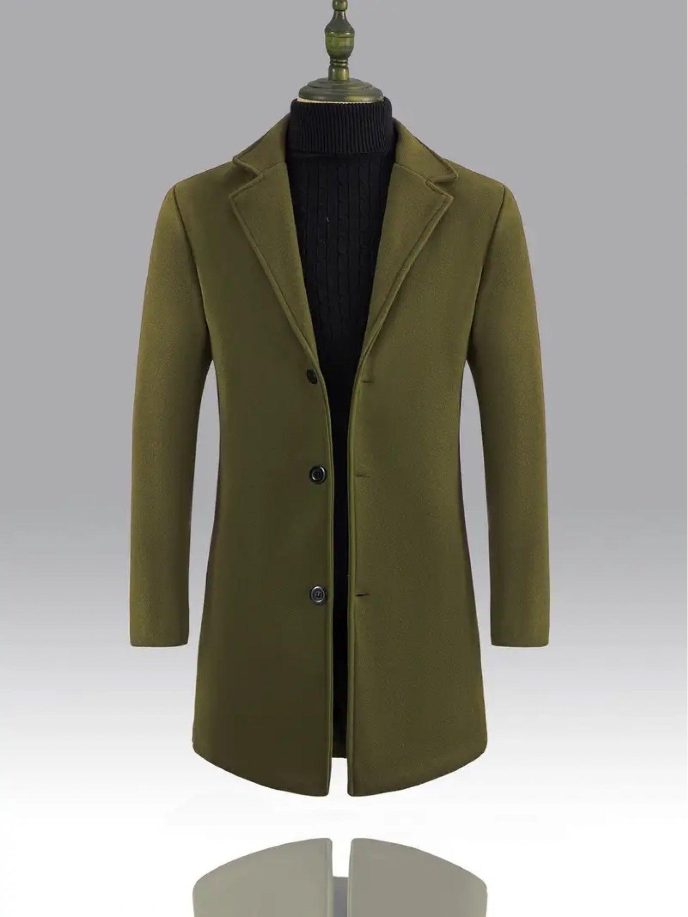 2025 Spring And Autumn Men'S Elegant Mid-Length Coat, Casual And Versatile, Single-Breasted Polyester, Suitable for Autumn/Winter Business Style, Loose Fit