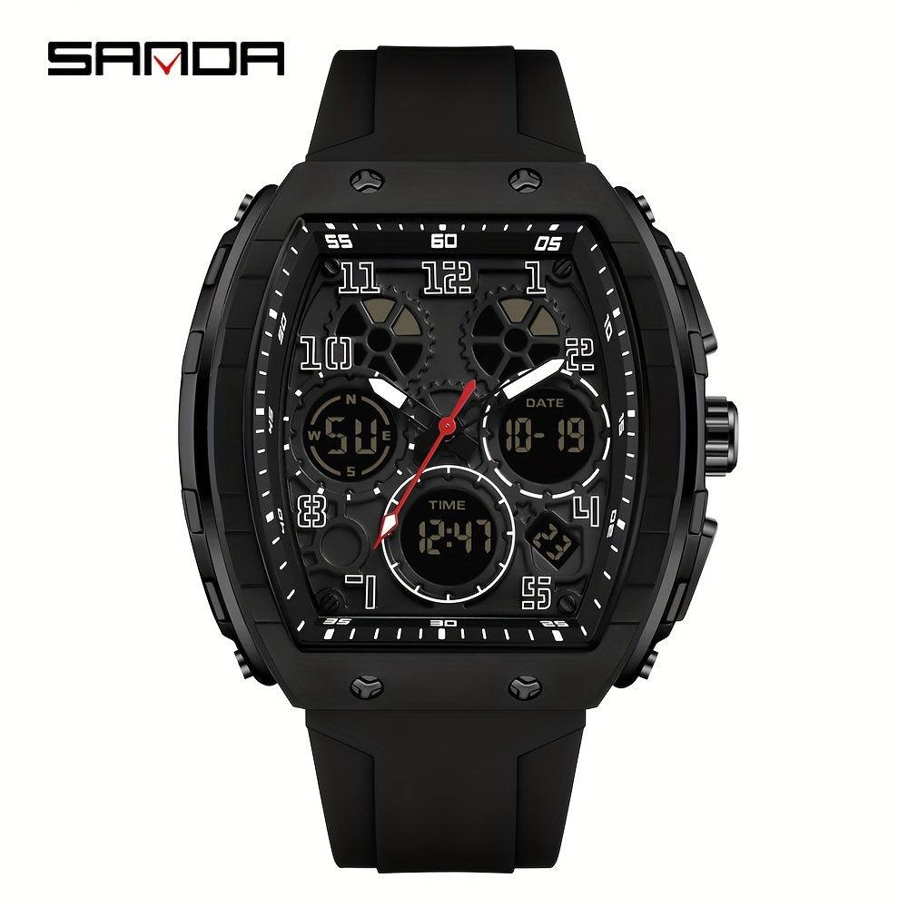 SANDA Brand Luxury Men's Fashion Casual Sports Watches Waterproof Square Dual Display Men's Watches Clock