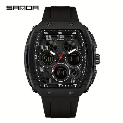 SANDA Brand Luxury Men's Fashion Casual Sports Watches Waterproof Square Dual Display Men's Watches Clock