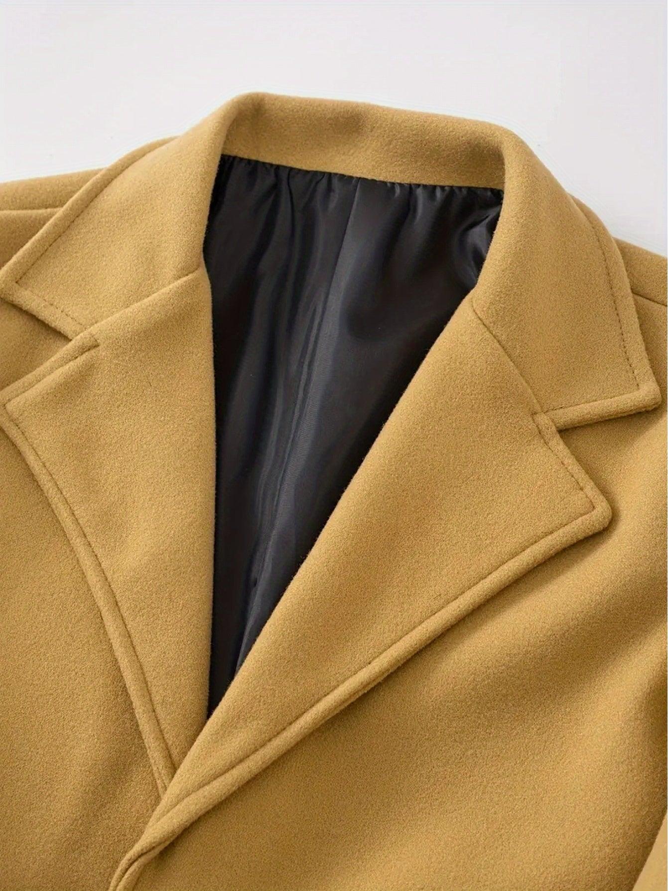 2025 Spring And Autumn Men'S Elegant Mid-Length Coat, Casual And Versatile, Single-Breasted Polyester, Suitable for Autumn/Winter Business Style, Loose Fit