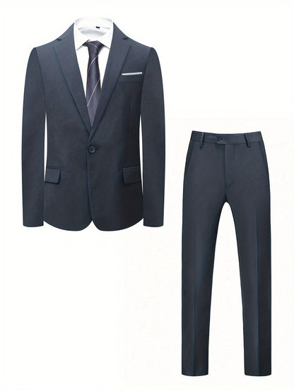 Men's Casual Business Professional Suit Two-piece Suit with Unopened Pockets for Valentine's Day and Wedding