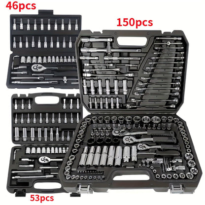 3pcs Premium Automotive Tool Set, 46/53/150pcs Upgrade, Multi-Functional Maintenance Kit for Cars, Motorcycles, and Industrial Equipment, Home Repair Toolbox, No Battery Required