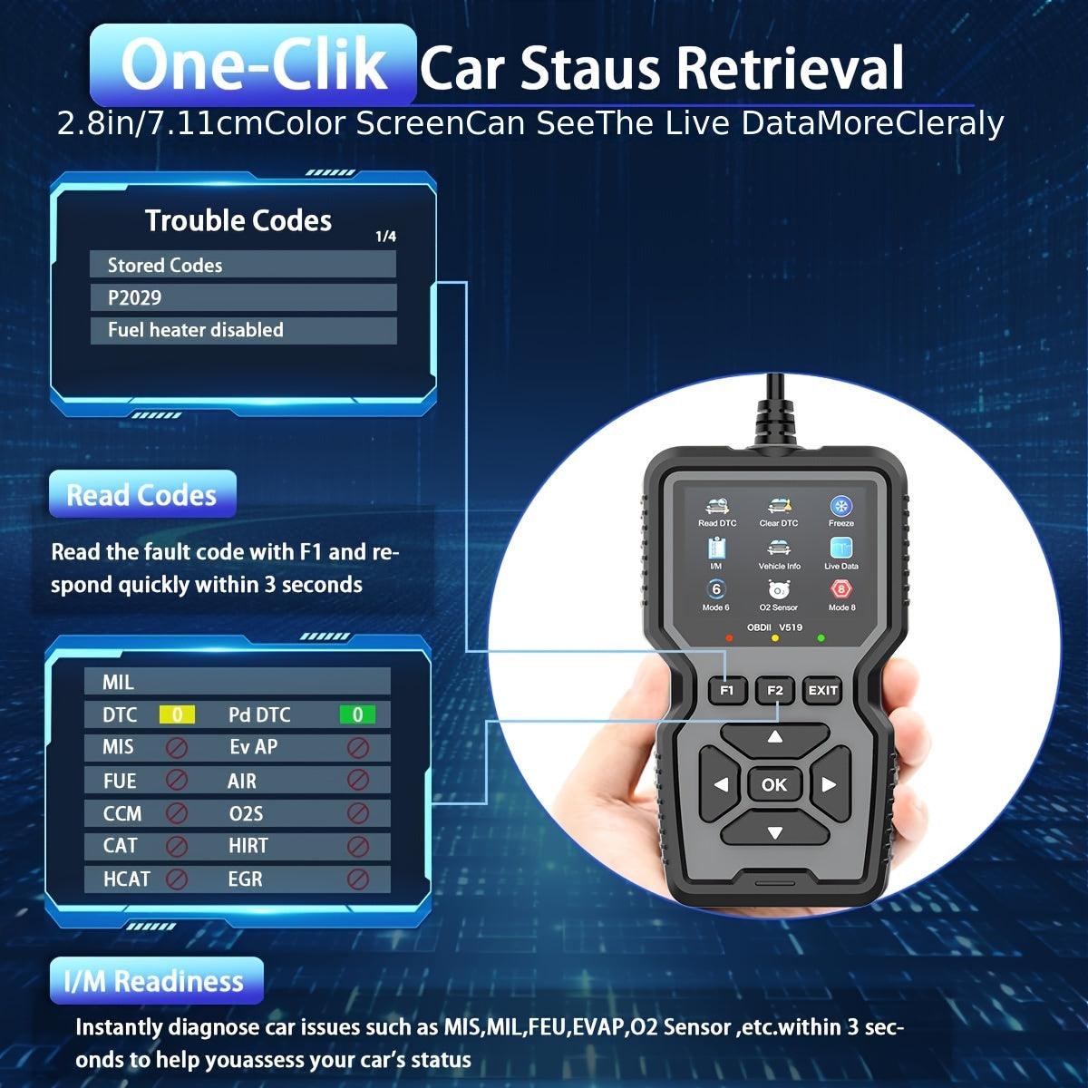 Professional OBD2 Diagnostic Scanner Tool, USB Powered, Engine Fault Detector, Code Reader, Battery Tester, I/M Readiness, Code Eraser, 10 Language Support, for All OBD II Protocol Cars Since 1996, Without Battery