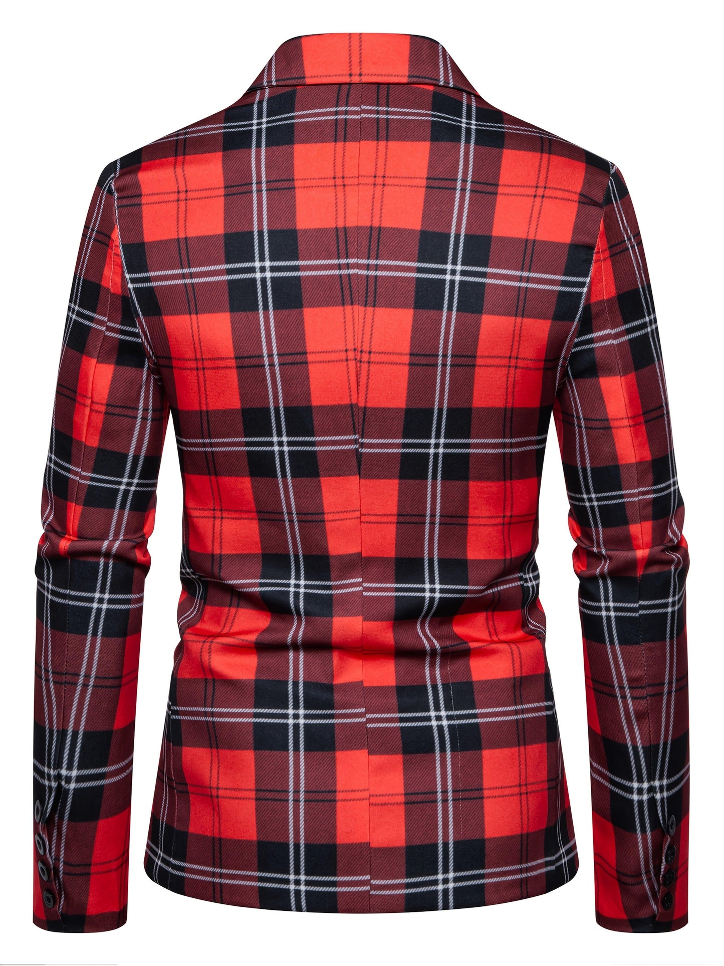 Men'S Stylish Red and Black Plaid Two-Button Long Sleeve Blazer - Casual, Non-Stretch Polyester, Single-Breasted with Flap Pockets, Perfect for Outdoor and Casual Attire, Casual Attire Blazer | Checkered Pattern Blazer | Poly