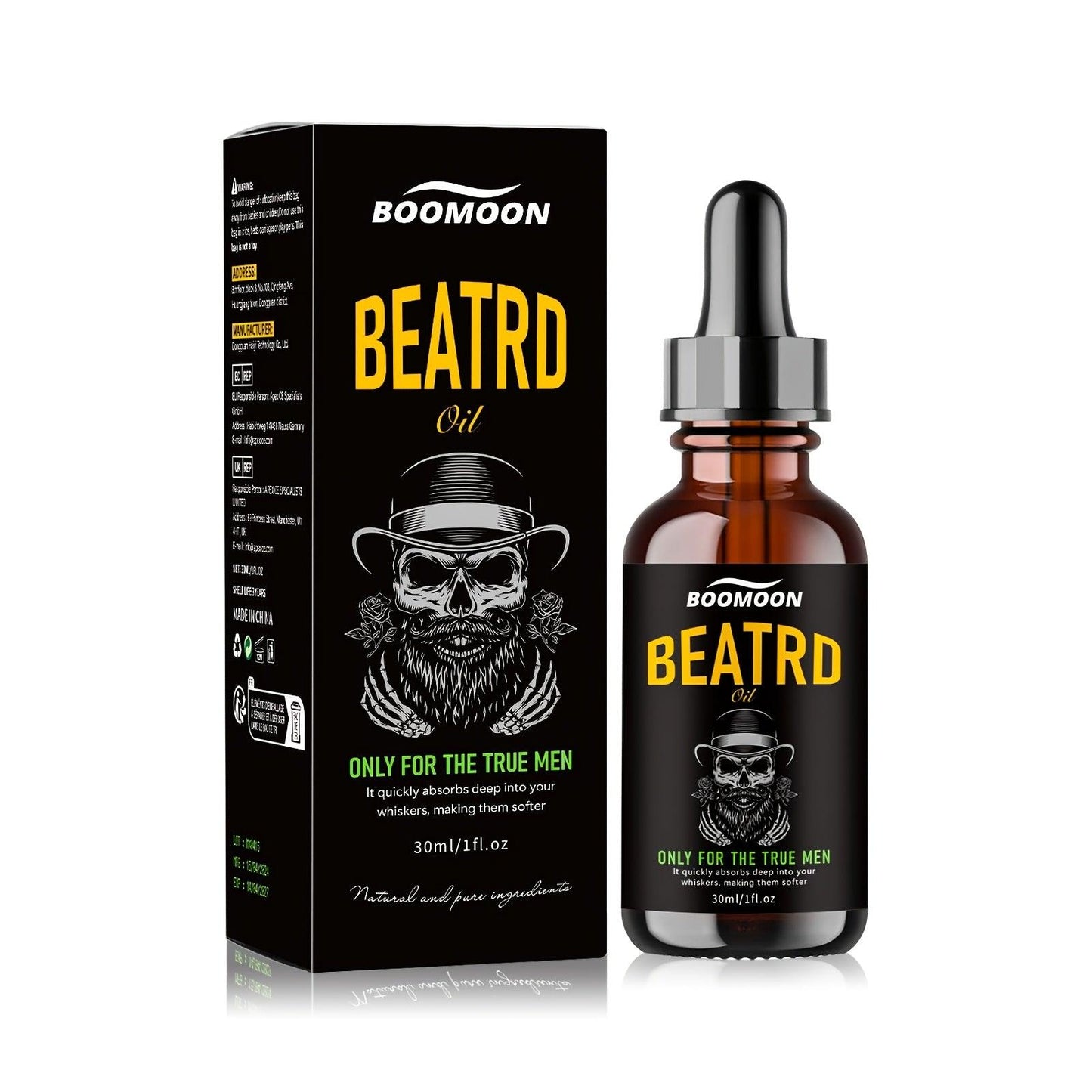 30ml BOOMOON Beard Oil, Moisturizing & Cleaning Formula, Jojoba & Rose Hip Seed Oil, Paraben Free, for Soft & Shiny Beard, with 1 Liquid Oz