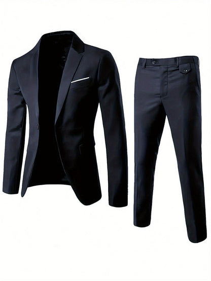 Men's Casual Business Professional Suit Two-piece Suit with Unopened Pockets for Valentine's Day and Wedding