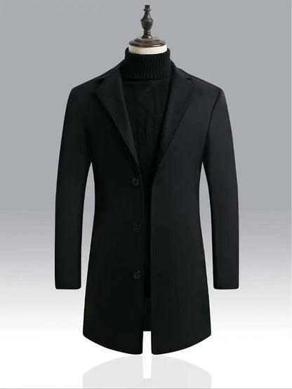 2025 Spring And Autumn Men'S Elegant Mid-Length Coat, Casual And Versatile, Single-Breasted Polyester, Suitable for Autumn/Winter Business Style, Loose Fit