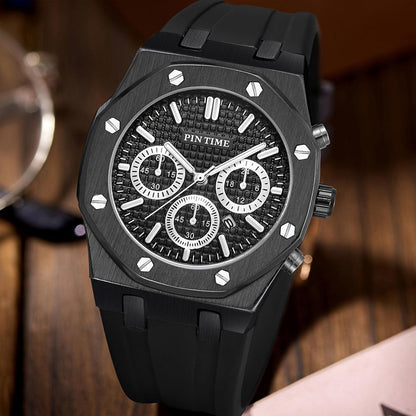 Men's Sports Watch Chronograph Silicone Strap Men's Fashion Waterproof Quartz Watch