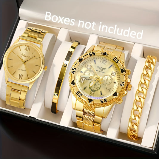 4pcs fashion business casual perfect Classic luxury couple quartz watch minimalist bracelets set the best choice for gift giving during the New Year Wedding Ramadan Valentine Day