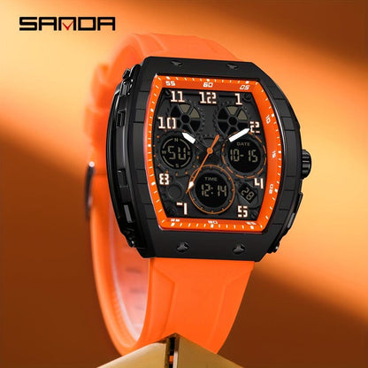 SANDA Brand Luxury Men's Fashion Casual Sports Watches Waterproof Square Dual Display Men's Watches Clock