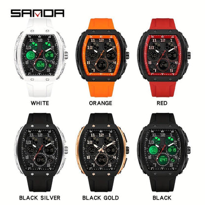 SANDA Brand Luxury Men's Fashion Casual Sports Watches Waterproof Square Dual Display Men's Watches Clock