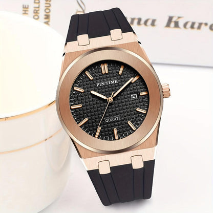 Men's Watch Business Sports Fashion Quartz Watch Calendar Analog Silicone Wrist Watch Date Watch