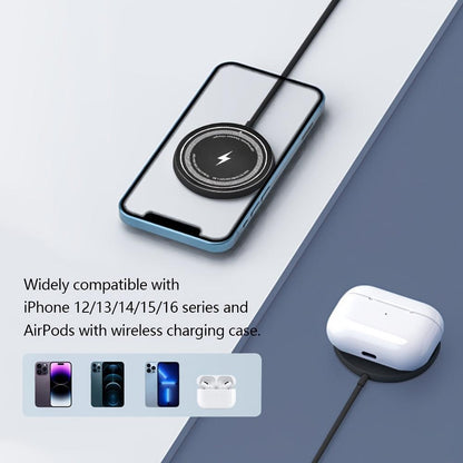 Magnetic Wireless Charger Pad 15W Fast-Charging - MagSafe Compatible, Dual Input USB-C/A, Intelligent Overcharge Protection - for iPhone 16/15/14/13/12/11, Pro Max/Mini & Airpods, Sleek Black Design