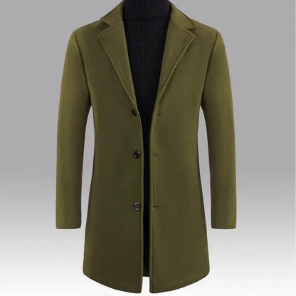 2025 Spring And Autumn Men'S Elegant Mid-Length Coat, Casual And Versatile, Single-Breasted Polyester, Suitable for Autumn/Winter Business Style, Loose Fit