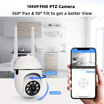 JOOAN 1080P HD Smart Home Security Camera with Full-Color Night Vision, Two-Way Audio, PTZ, Motion Tracking, and 360° View - Wall Mount Wi-Fi Cam for Youngsters, Elderly, and Pets Safety, Indoor Security Camera