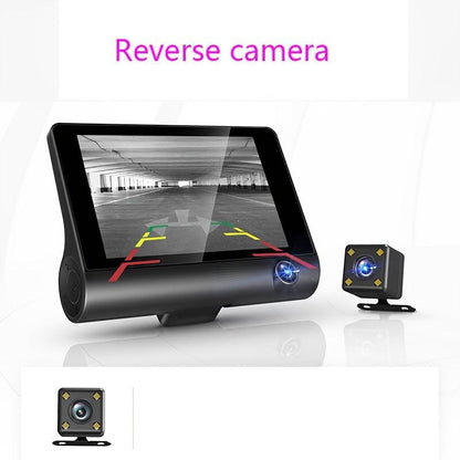 Dual Dash Cam Car Recorder with Front and Rear HD Night Vision, Built-in Interior Camera, Suction Mount, 720p Video, 30FPS, Push Button Control, 12-24V, Rechargeable Lithium Polymer Battery, Universal Driving Position, Compat