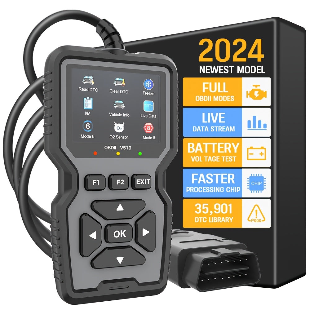 Professional OBD2 Diagnostic Scanner Tool, USB Powered, Engine Fault Detector, Code Reader, Battery Tester, I/M Readiness, Code Eraser, 10 Language Support, for All OBD II Protocol Cars Since 1996, Without Battery