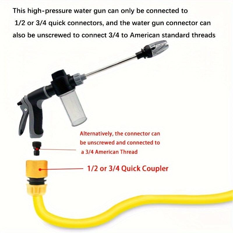 [High-Pressure Car Wash Spray Gun] Versatile High-Pressure Car Wash Spray Gun with Quick Connect Adapters - Perfect for Pets & Outdoor Cleaning, Includes 3/4" & 1/2" Hose Nozzles