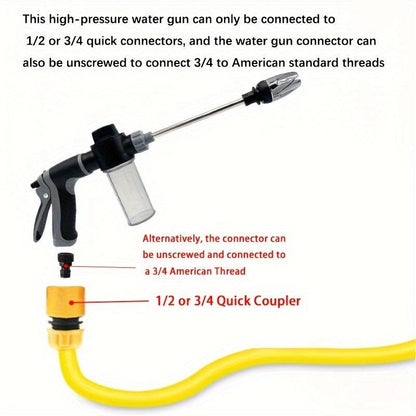 [High-Pressure Car Wash Spray Gun] Versatile High-Pressure Car Wash Spray Gun with Quick Connect Adapters - Perfect for Pets & Outdoor Cleaning, Includes 3/4" & 1/2" Hose Nozzles