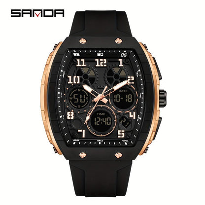 SANDA Brand Luxury Men's Fashion Casual Sports Watches Waterproof Square Dual Display Men's Watches Clock