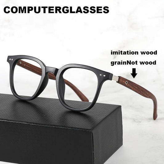 Casual Vintage Fashion Classic Wooden Grain Large Square TR Frame Glasses, 5 Colors, Full Rim PC Polycarbonate Frame, Anti Blue Light Decorate Lens, for Men, Women, Casual, Business, School Decoration Photo Prop