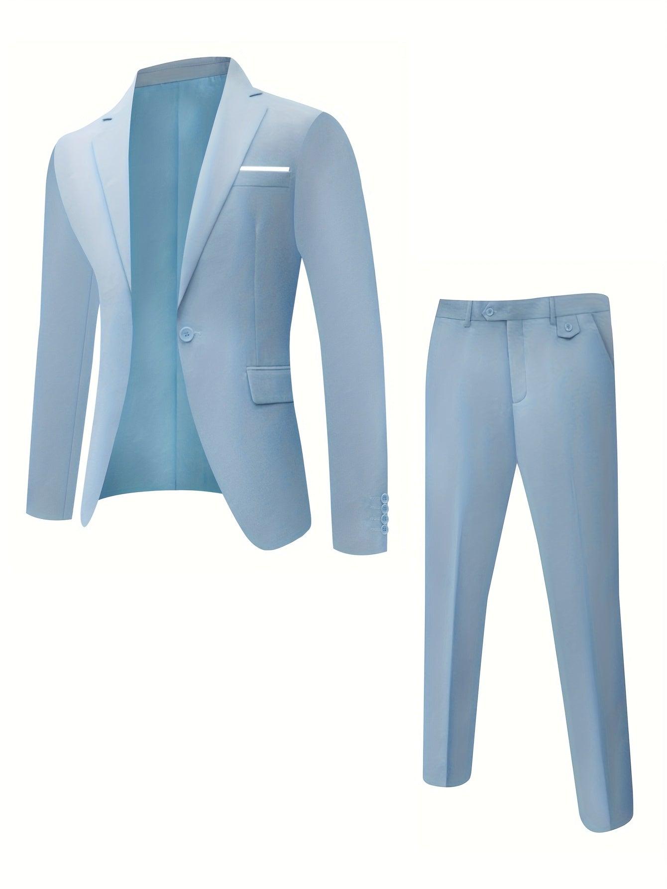 Men's Casual Business Professional Suit Two-piece Suit with Unopened Pockets for Valentine's Day and Wedding