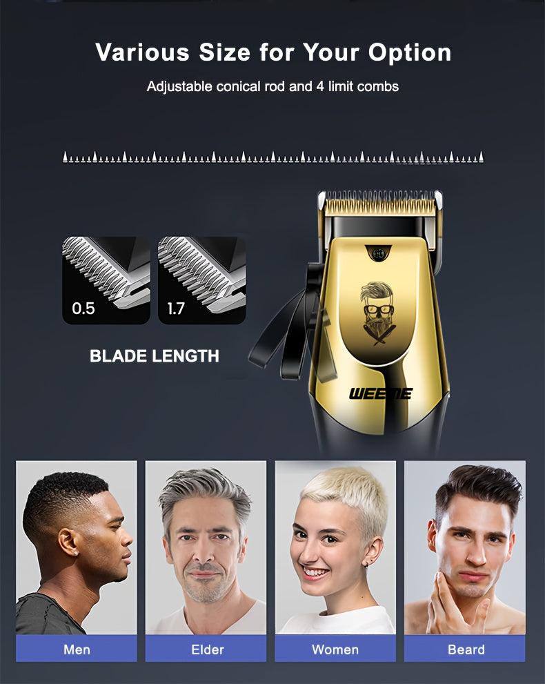 WEEME Golden Hair Cutting Three-Piece Set, Men'S Grooming Kit, Barber'S Haircutting Set, Valentine'S Day Gift Box. USB Rechargeable, LCD Display. Includes 1 Black And Golden Professional Hair Clipper + 1 Golden Men'S Razor +