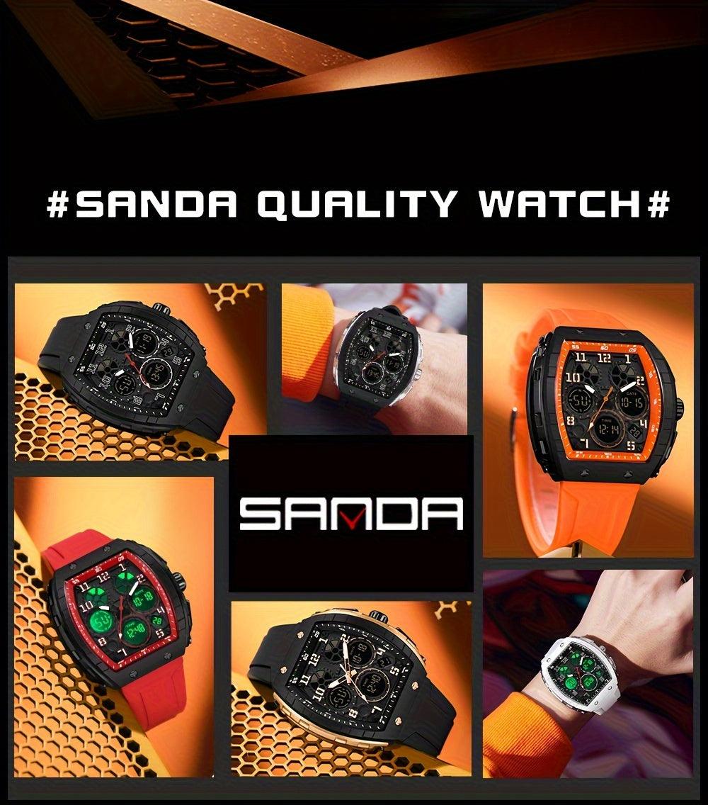 SANDA Brand Luxury Men's Fashion Casual Sports Watches Waterproof Square Dual Display Men's Watches Clock