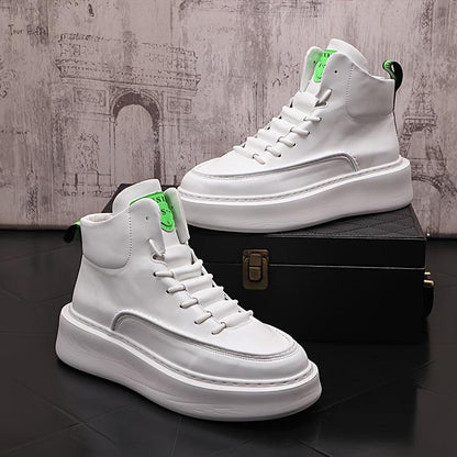 Men's Trendy High Top Chunky Shoes, Comfy Non Slip Lace Up Casual Sneakers For Men's Outdoor Activities