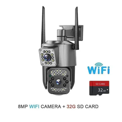 Dual Lens 4G IP Camera 8MP WiFi Camera Wireless Full Color Night Vision 8X Digital Zoom CCTV Outdoor Surveillance Waterproof Cam