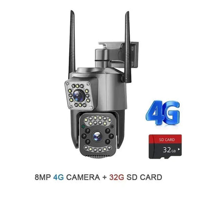 Dual Lens 4G IP Camera 8MP WiFi Camera Wireless Full Color Night Vision 8X Digital Zoom CCTV Outdoor Surveillance Waterproof Cam