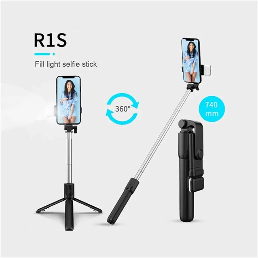 3 In 1 Selfie Stick Bluetooth Remote Tripod, Fill Light Foldable Bracket for Smartphones.