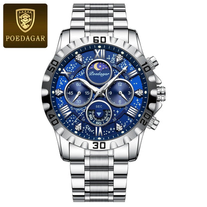 POEDAGAR Luxury Military Watch for Men Sport Quartz Man Wristwatch Waterproof Luminous Chronograph Stainless Steel Men's Watches