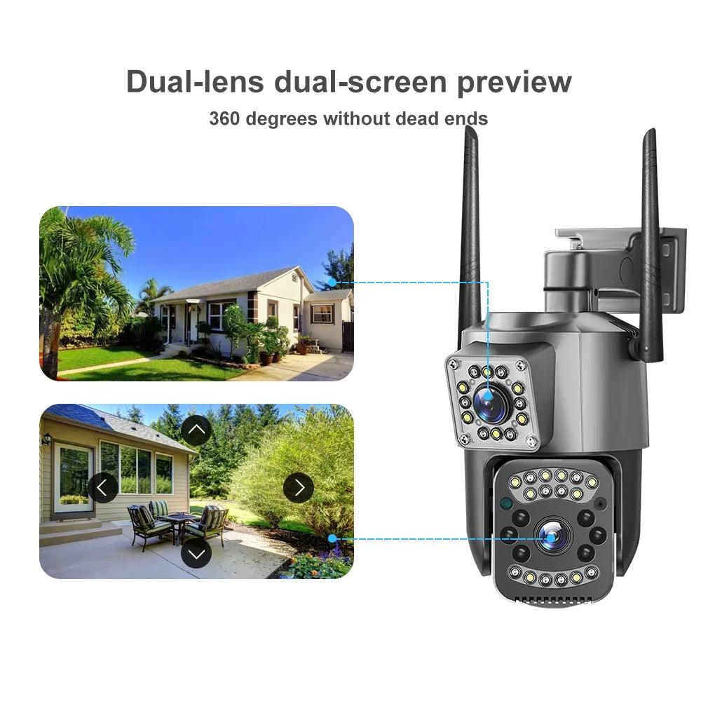 Dual Lens 4G IP Camera 8MP WiFi Camera Wireless Full Color Night Vision 8X Digital Zoom CCTV Outdoor Surveillance Waterproof Cam