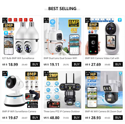 Dual Lens 4G IP Camera 8MP WiFi Camera Wireless Full Color Night Vision 8X Digital Zoom CCTV Outdoor Surveillance Waterproof Cam