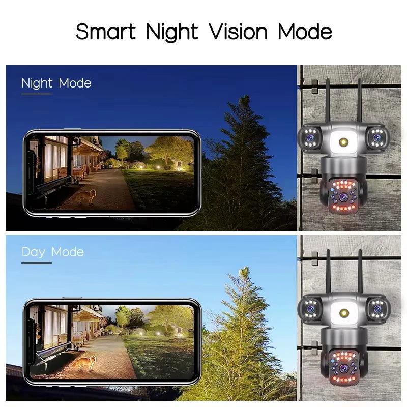 AIOOK V380 PRO Outdoor Camera WiFi HD 15MP Triple Lens Camera Waterproof Night Vision Two Way Intercom Mobile Tracking IP Camera