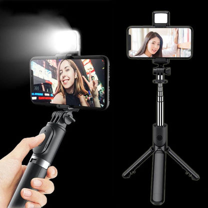 3 In 1 Selfie Stick Bluetooth Remote Tripod, Fill Light Foldable Bracket for Smartphones.