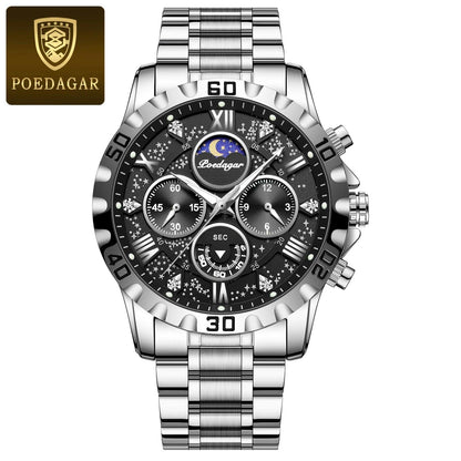 POEDAGAR Luxury Military Watch for Men Sport Quartz Man Wristwatch Waterproof Luminous Chronograph Stainless Steel Men's Watches